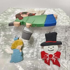 Vintage Handmade Wooden Christmas/Angels Figurines Lot of 3